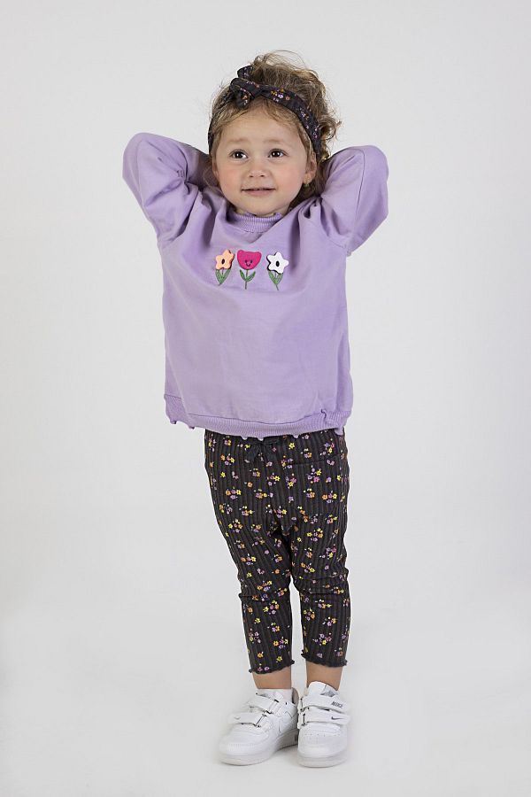 HAR KA K DS Baby Girl Two Thread Fabric Medium Thickness Knitted Basic Tracksuit Set Including Embroidered Bandana Trendyol