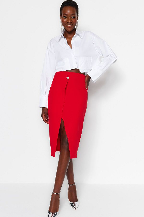 Button front woven skirt store