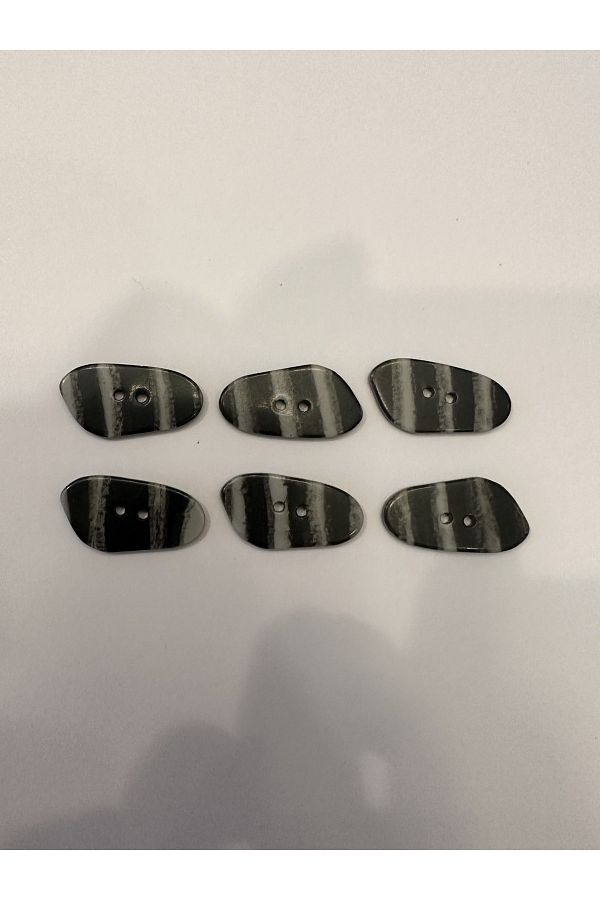 aensia-Gray Striped Zebra Model Button on Black Laser Cut Asymmetric Button 44 Sizes - Pack of 6 1