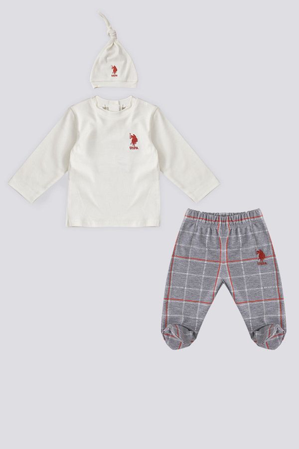 U.S. Polo Assn.-U.S. Polo Assn Baby 3-Piece Set with Cream Hat 1
