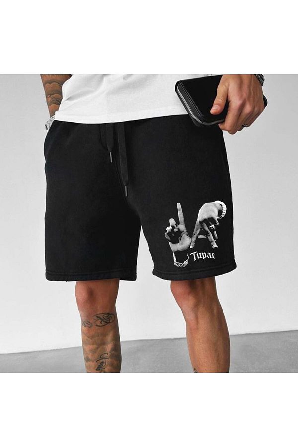 deep & qaiser-''Tupac'' Printed Black Shorts 1