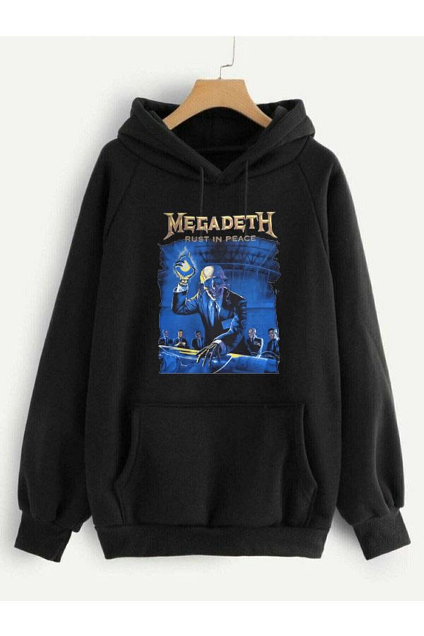 Seckin Store Textile Unisex Black Megadeth Rust In Peace Printed Sweat Hoodie Trendyol