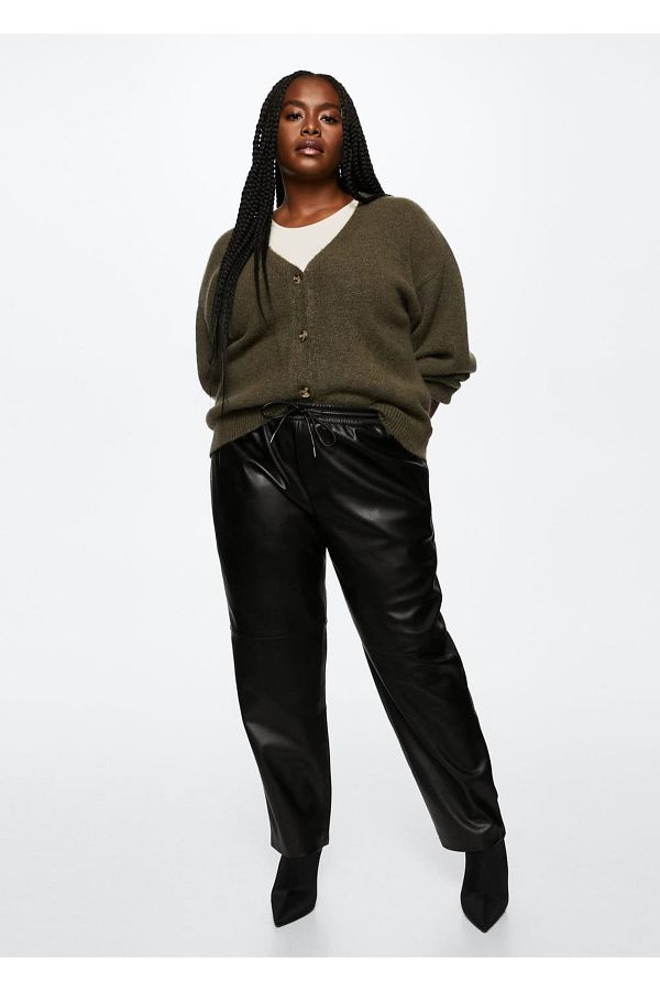 MANGO Leather Look Elastic Waist Trousers Trendyol