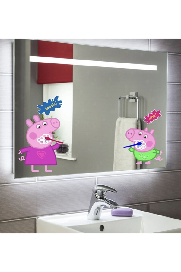 Think And Print Peppa Diş Fırçalıyor Bebek Çocuk Odası Banyo duvar Cam Sticker