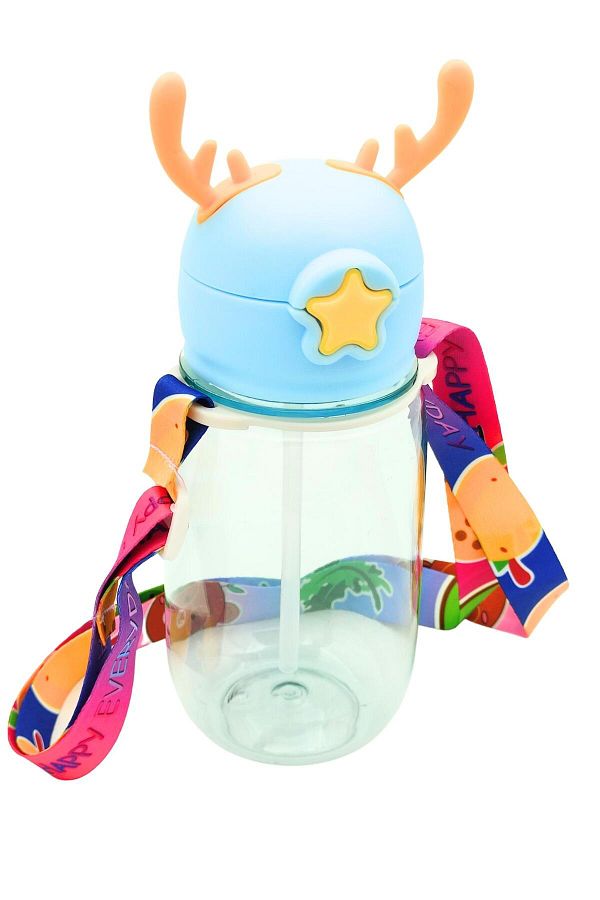 LUCKYPEN-Deer Patterned Water Bottle with Straw, Design Your Own Flask with Sticker 1