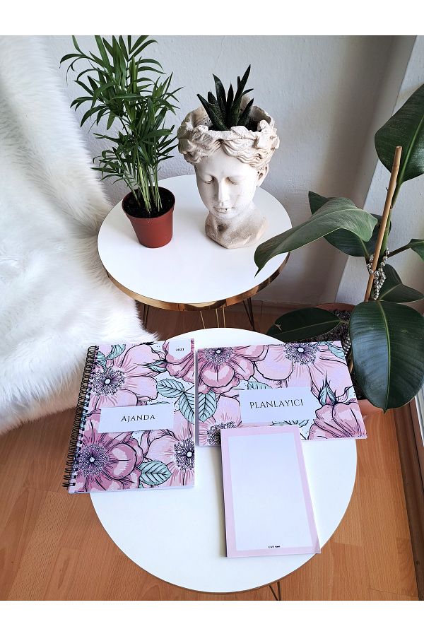EB AJANS-Pink Floral 3-Piece Notebook Set-ajanda/notepad/planner/spiral Notebook- Set 46 1