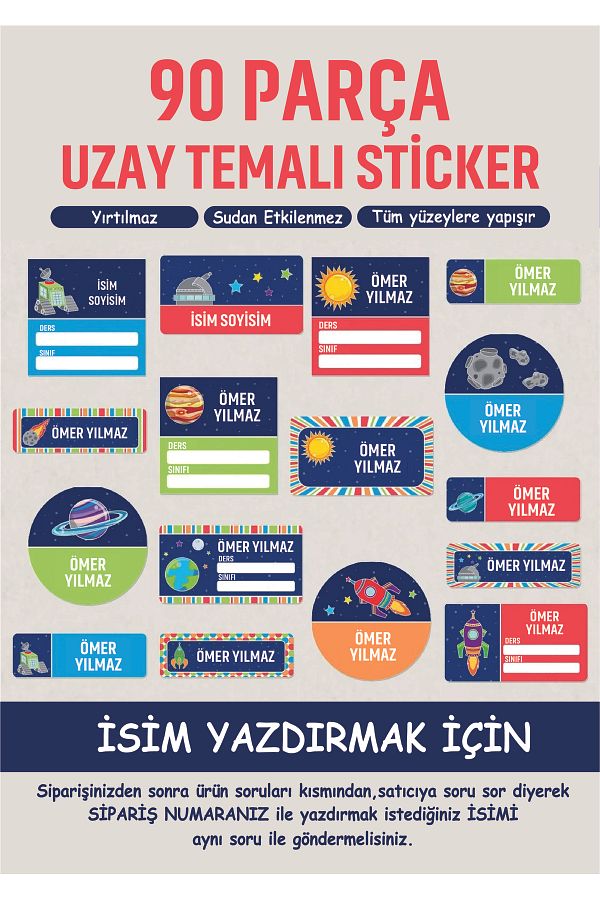 WALLHUMAN-Space Themed School Label 90 Pieces Pen Notebook Labels with Custom Names 1