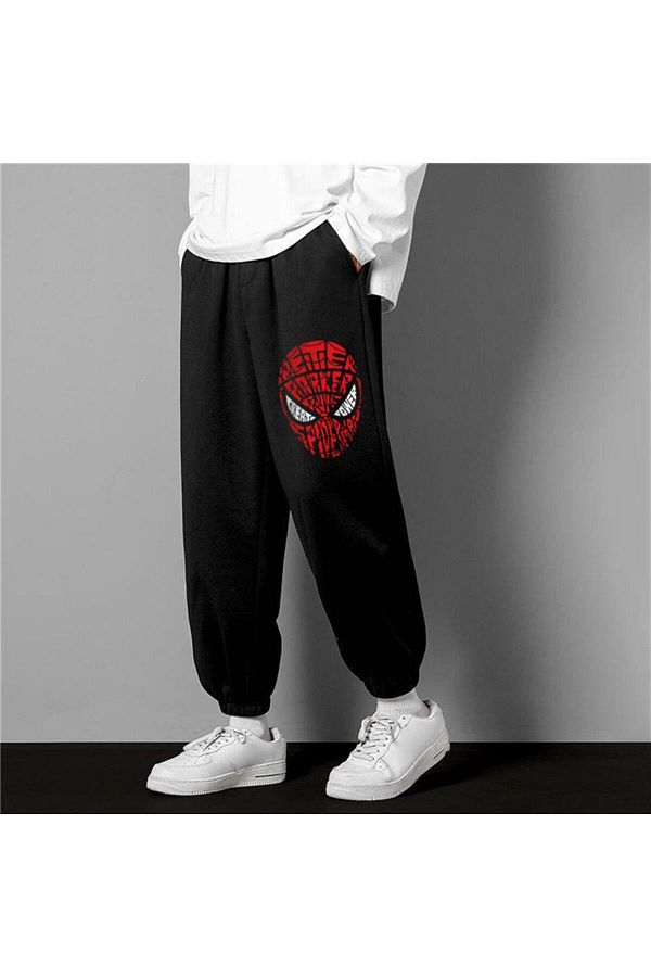 Touz Spider Man Head Printed Oversize Unisex Black Sweatpants Trendyol