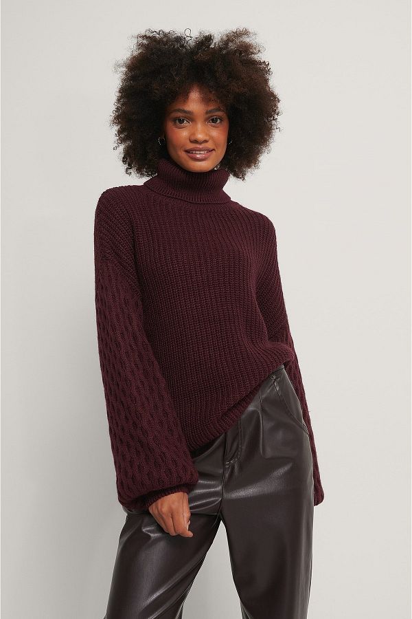 NA-KD-Gestrickter Polopullover mit Ärmeldetail 1