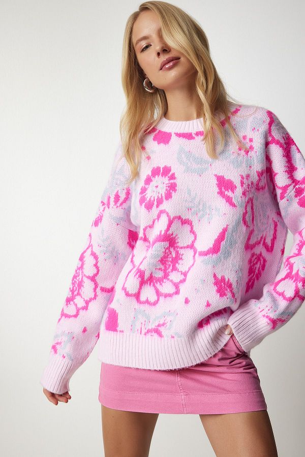 Happiness stanbul Women s Light Pink Pattern Knitwear Sweater PF00002 Trendyol