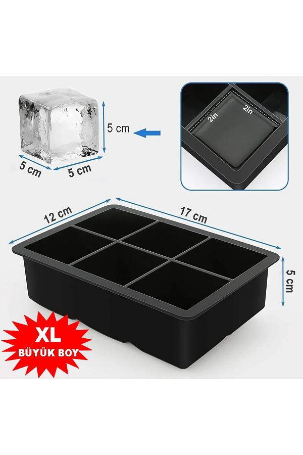 TRUSTMODA-6-Piece Square Ice Mold - 6 Compartments Freezer 5cm Giant Ice Cubes - Presentation Ice Cube 1
