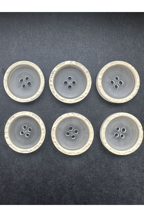 aensia-White Embossed Transparent Inside Special Design Button 40 Size Button Flat Polyester Button - Pack of 6 1