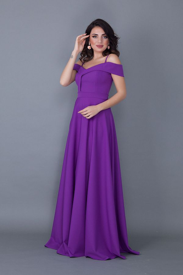 NO48-Rochie model evazată cu bretele, mov, lungime maxi 1