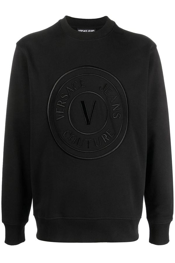 Gianni Versace Jeans Couture V Logo Embroidered Black Sweatshirt Trendyol