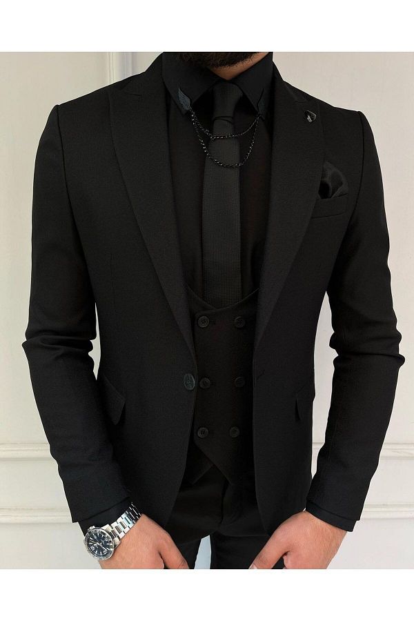sarprun fashion SLIM FIT Narrow CUT SUIT WITH VEST AND TIE CHAIN GIFT Trendyol