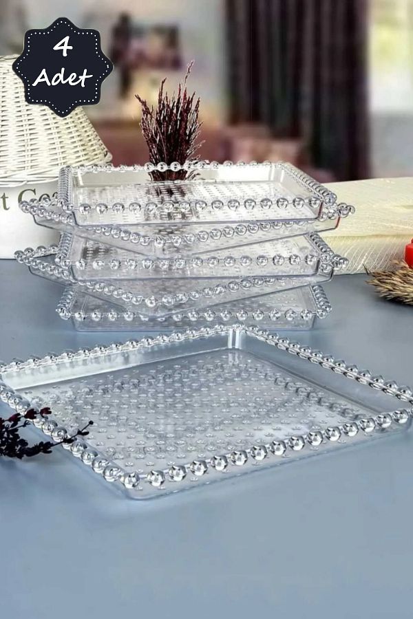 Homerest 4Pcs Crystal Square Plastic Beaded Transparent