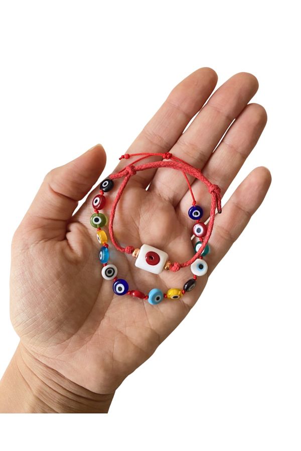 TAKI BY EKİN-Double Combination with Red String and Evil Eye Beads 1