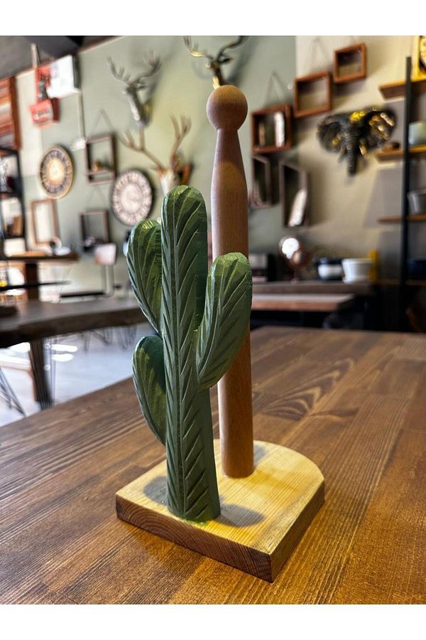 Shopkutuk Wooden Carved Napkin Holder Paper Roll Towel Holder Cactus Patterned Mint Green Trendyol