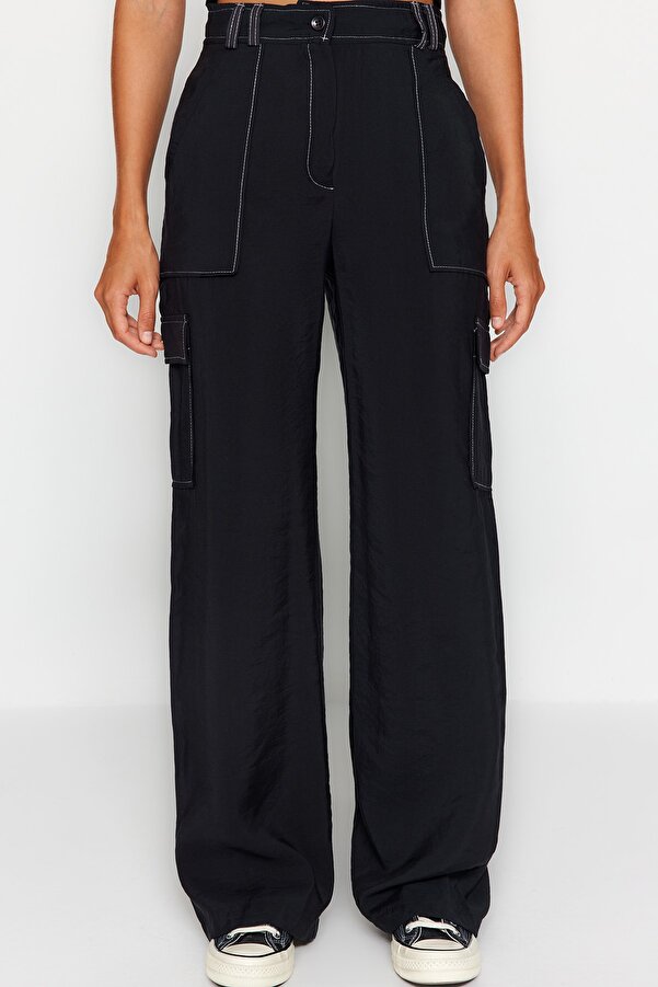 Trendyol Collection Black Cargo Wide Leg Woven Trousers with