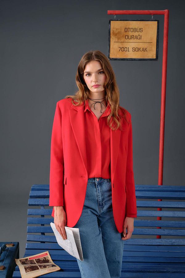 Defacto Oversize Fit Red Blazer Jacket with Pocket Flap X0017az23au Trendyol