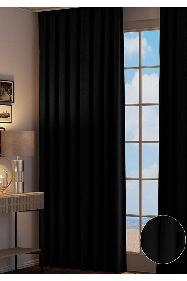 Evim Home-3-Layer Light-Proof Background Curtain Black Blackout Sunshade Non-Pilling Self-Button 1