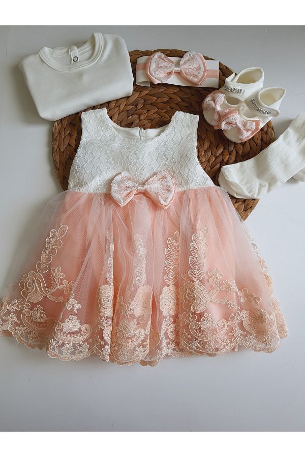 P LEK BABY Baby Girl 0 6 Months Wedding Dress Set of 5 Mevlutluk Set Lace Dress Trendyol