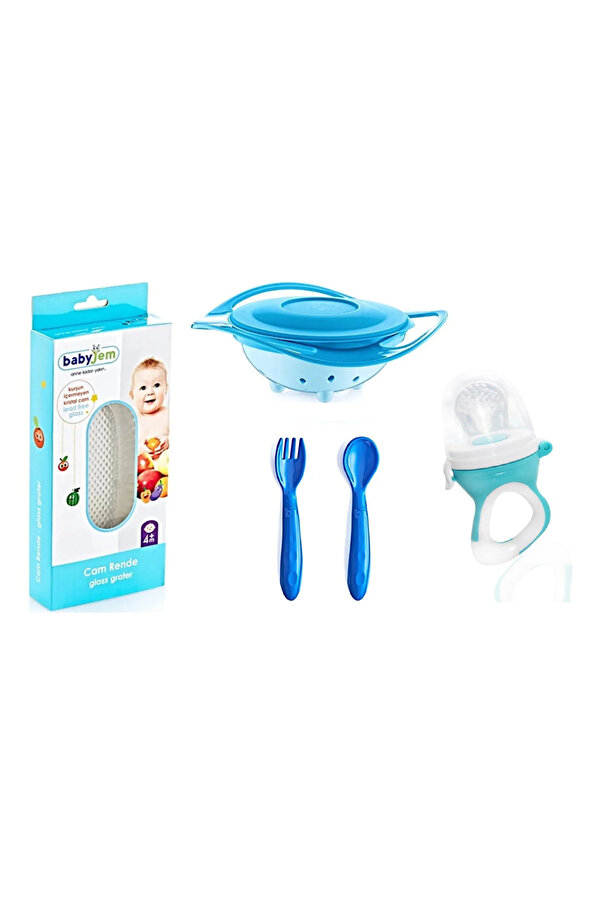 Babyjem Cam Rende + Dökülmeyen Tabak + Mama Kaşık Çatal Takımı + Silikon Uçlu Meyve Sebze Emziği