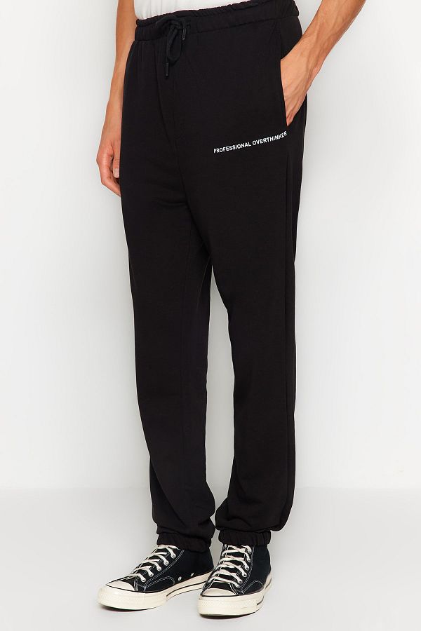 Trendyol Collection-Oversize Minimal Patterned Black Jogger Sweatpants - Tmnaw24Ea00000 1