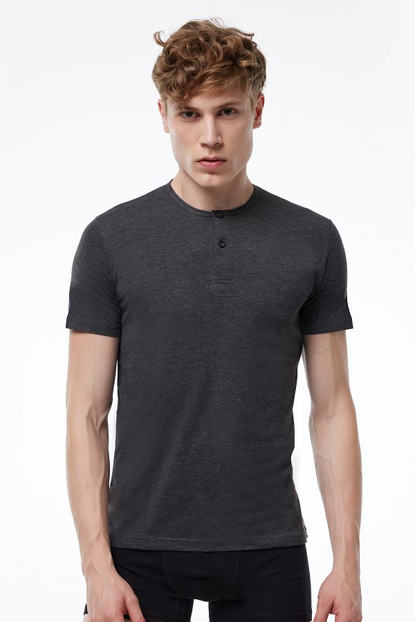 Malabadi-Tricou Antracit pentru bărbați, cu nasturi, Summer Cool 083 1