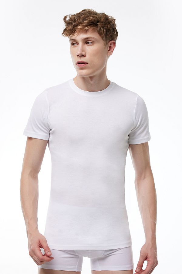 Malabadi-Tricou alb pentru bărbați, 2 pachete, 100% bumbac, cu guler rotund, cu nervuri 037 1