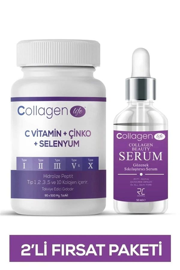 COLLAGEN LIFE-5 Type Collagen Type 1, Type 2, Type 3, Type 5, Type 10 + Collagen Serum 2-Piece Deal Set 1