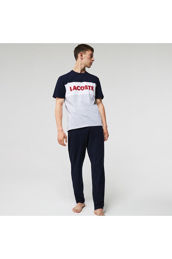 Lacoste Men s Crew Neck Color Blocking Navy Blue Pajamas Set Trendyol
