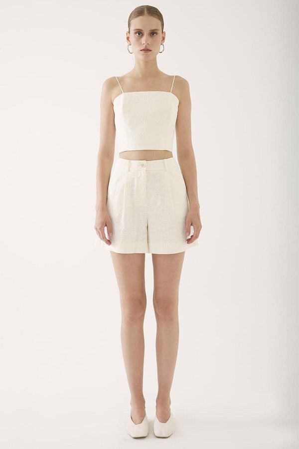 Perspective-Pantaloni scurți de damă Nicole Regular Fit, lungime scurtă, picior tub, culoare ecru 1
