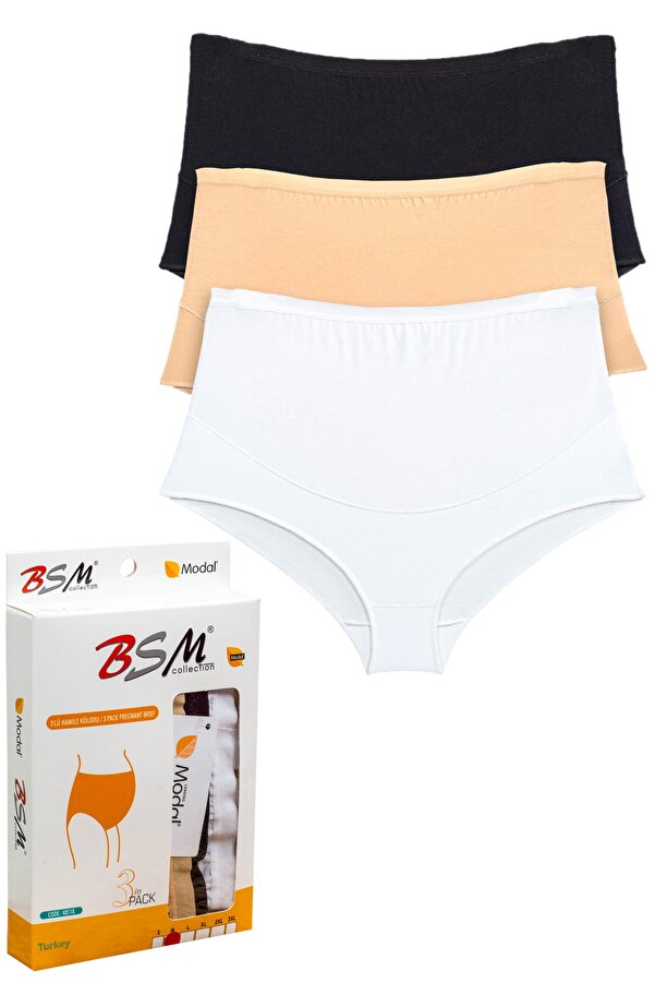 BSM 3'lü Modal Siyah Beyaz Ten Kadın Geniş Rahat Hamile Külodu