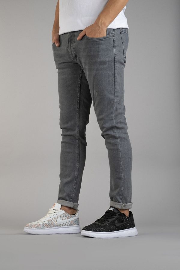 bombe-Męskie spodnie jeansowe slim fit z mankietami 1