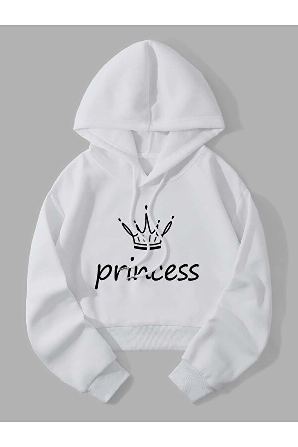 MORNİNG KİDS Kız Çocuk Kapşonlu Beyaz Princess Baskılı Sweatshirt