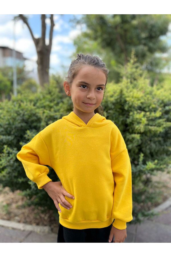 MORN NG K DS Children s Unisex Yellow Hooded Plain Sweatshirt Trendyol