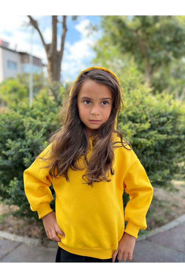 MORN NG K DS Children s Unisex Yellow Hooded Plain Sweatshirt Trendyol