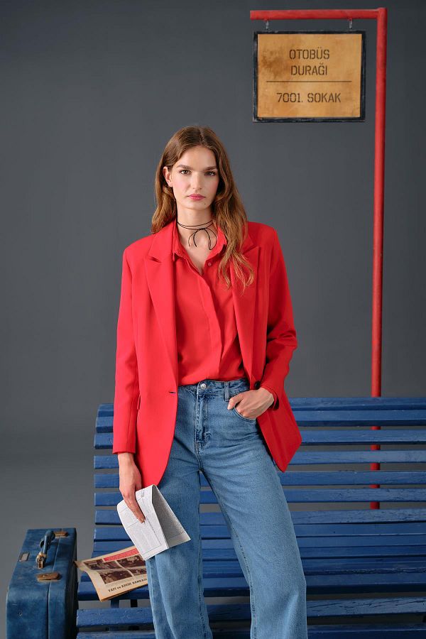 DeFacto-Rote Blazerjacke in Oversize-Passform mit Taschenklappe X0017az23au 1