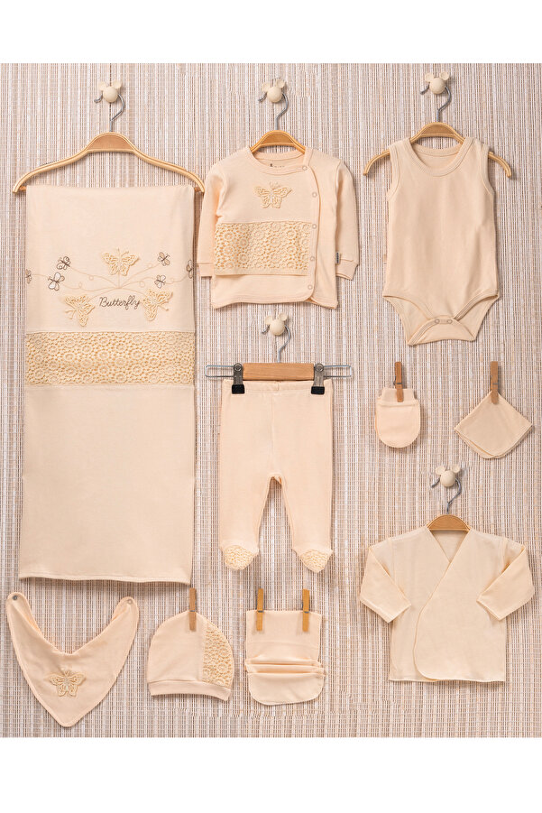 Melekpare Yenidoğan Kız Bebek Kelebek İşlemeli Hastane Çıkışı Sade %100 Pamuk Organik 10lu Set Butterfly