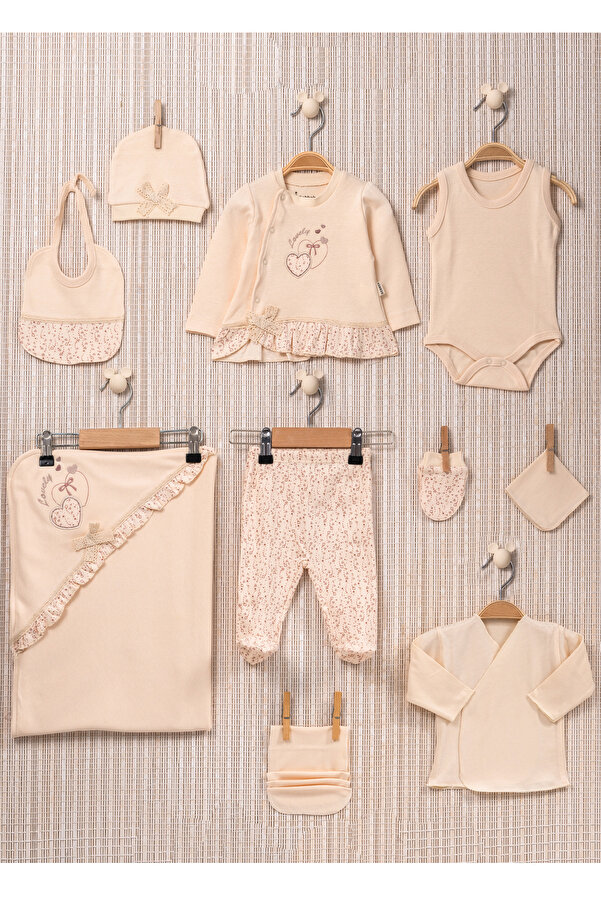 Melekpare Yenidoğan Kız Bebek Hastane Çıkışı Sade %100 Pamuk Organik Yeni doğan 10lu Set