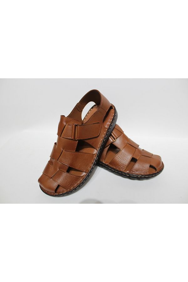 REYEL COLLECT ON 218 Tan Genuine Leather Men s Sandals Soft Insoles Trendyol