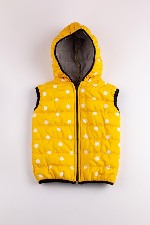 The Red Kids Hooded Polka Dot Children s Puffer Vest Yellow Trendyol
