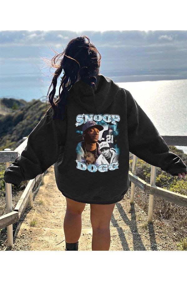 Touz Snoop Dogg Printed Black Unisex Oversize Hooded Sweatshirt Trendyol