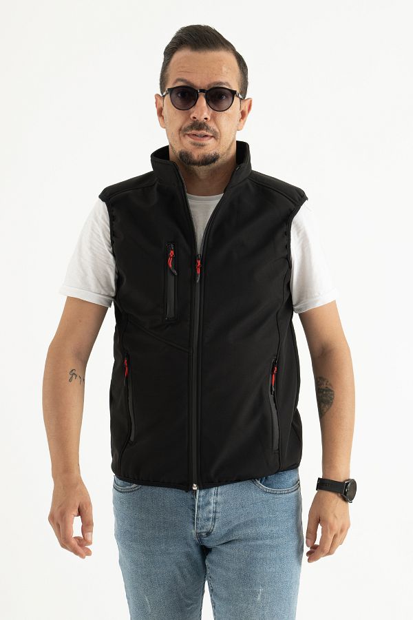 Souris Men s Black Slim Fit Slim Fit Fleece Inside Outdoor Softshell Vest Trendyol