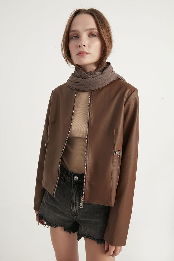 MEECY-Braune Lederjacke für Damen 1
