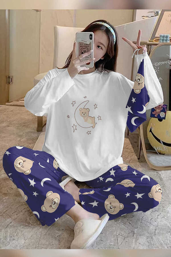 PEMBİŞ HOMEWEAR Bahd Owl Black Super Soft Women's Pajama Set 3413