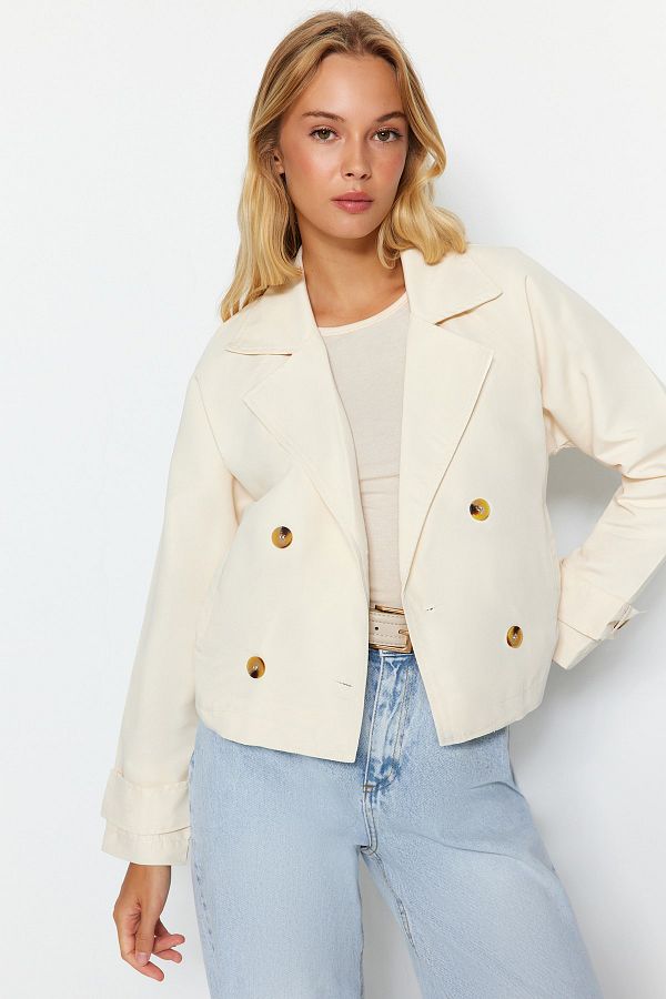 Trendyol Collection-Ecru túlméretes, széles vágású termény vízlepergető kabát TWOAW24TR00004 1