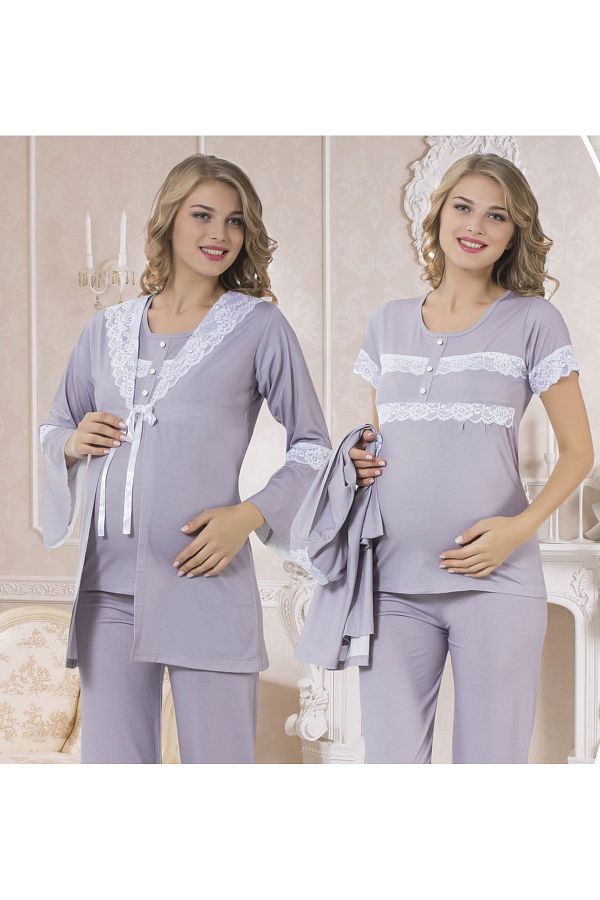 JEN KA Women s 3 Piece Maternity Pajamas Set with Dressing Gowns Trendyol