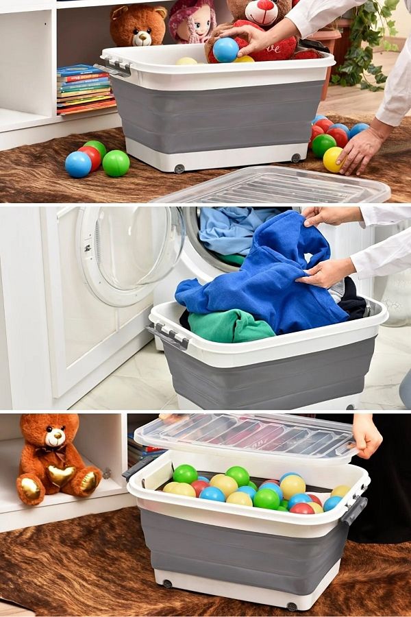 Open Home Concept-45 LT Wheeled Folding Multi-Purpose Toy-Erzak-Laundry Basket-Accordion Storage Container 1